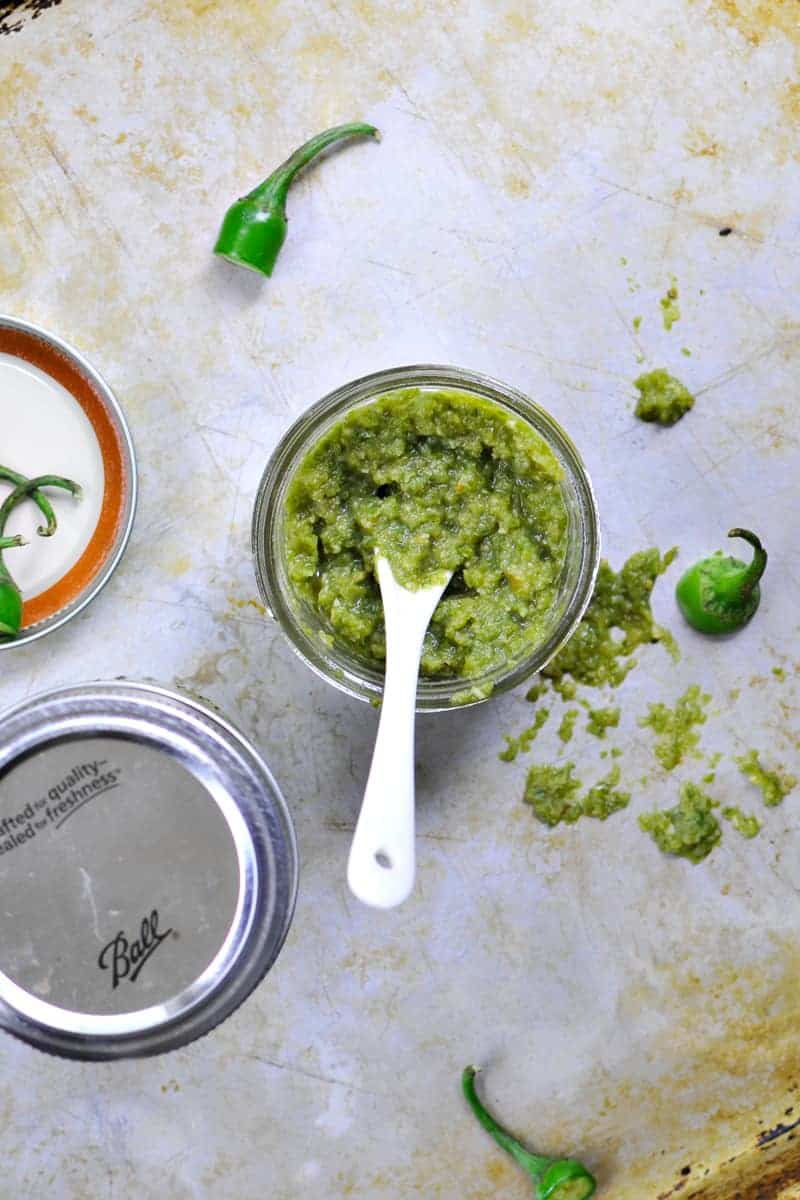 Green Chili-Garlic Sauce recipe (gluten-free, paleo, vegan variation) via thepigandquill.com #spicy #asian