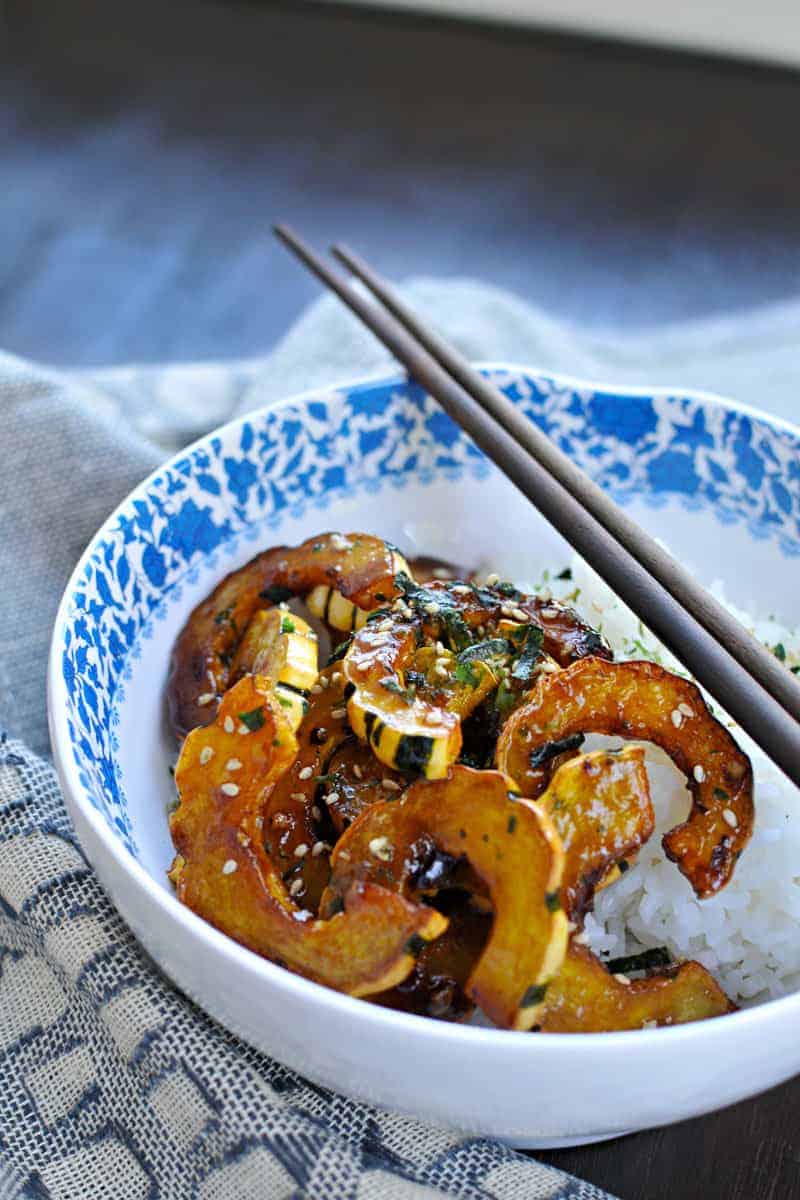 fried honey-garlic delicata with white miso + furikake // the pig & quill // #glutenfree #fall #vegan #QSquaredNYC