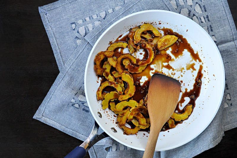 fried honey-garlic delicata with white miso + furikake // the pig & quill // #glutenfree #fall #vegan #QSquaredNYC