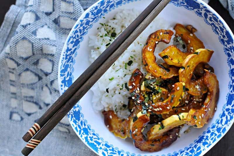 fried honey-garlic delicata with white miso + furikake // the pig & quill // #glutenfree #fall #vegan #QSquaredNYC