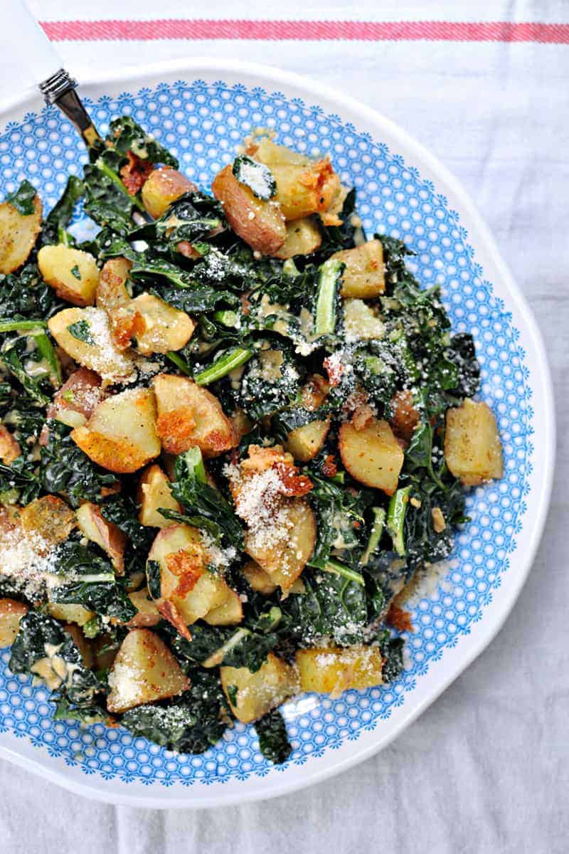 Fancy, cozy and totally easy -- on the table in 30 mins! Full recipe at thepigandquill.com. (#glutenfree with #vegetarian mods.) #fall #salad #recipe #potatoes #kale