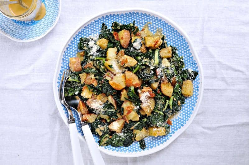Fancy, cozy and totally easy -- on the table in 30 mins! Full recipe at thepigandquill.com. (#glutenfree with #vegetarian mods.) #fall #salad #recipe #potatoes #kale