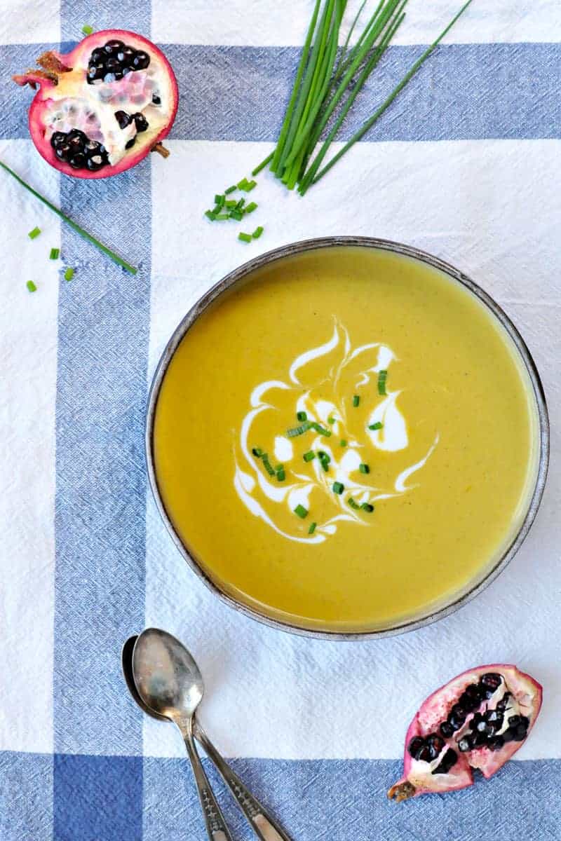 A warm and cozy winter soup with a hint of spring. #Glutenfree with #vegan mods. Find the full recipe at www.thepigandquill.com. 