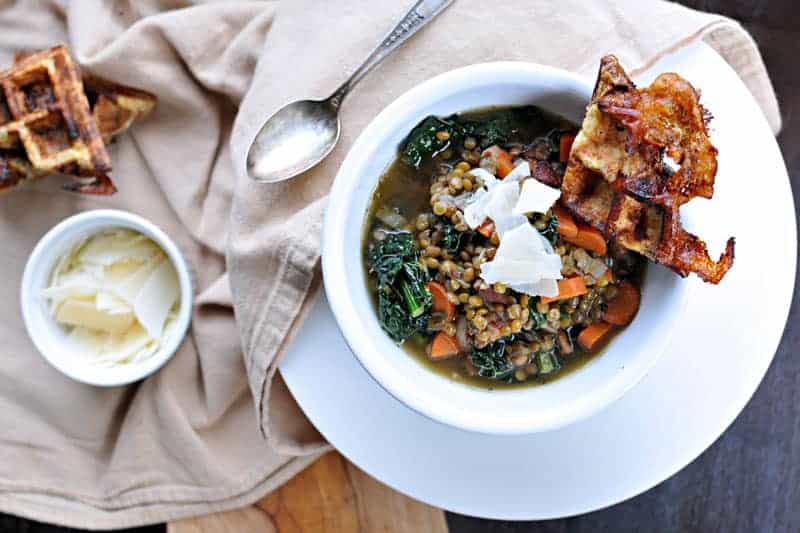 The perfect winter soup (gluten-free) + battered, grilled Hawaiian bread sammies stuffed with smoked mozz. Not sure it gets much better! Full recipe at www.thepigandquill.com. #soup #sandwich #winter #recipe