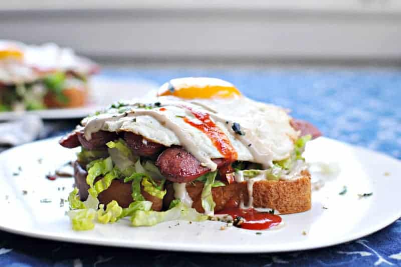 Open-Face Egg Sandwiches with Bacon, Avocado, & Sriracha Aioli