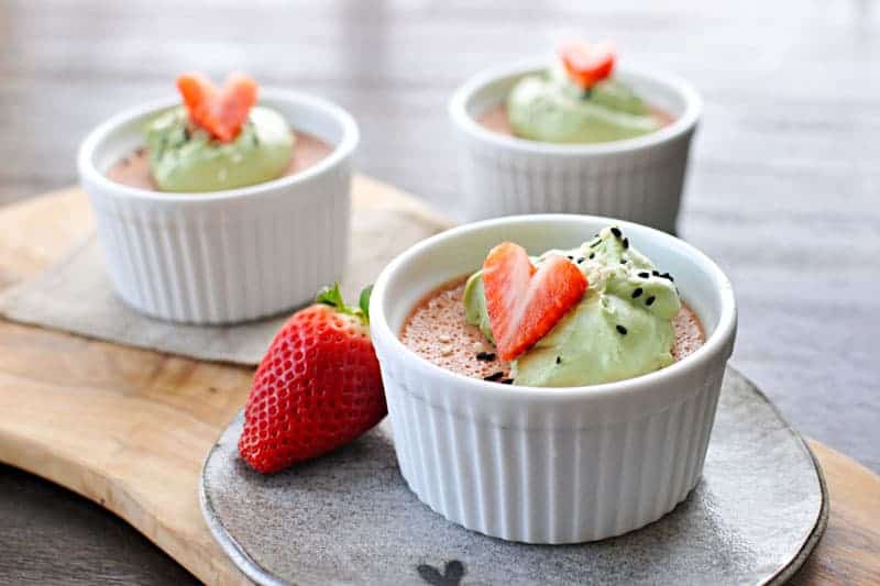 Strawberry-Sesame Panna Cotta with Matcha Whip! Just 20 mins prep + chilling. Full recipe at www.thepigandquill.com. #recipe #sweets #valentinesday #dairyfree