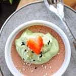 Strawberry-Sesame Panna Cotta with Matcha Whip! Just 20 mins prep + chilling. Full recipe at www.thepigandquill.com. #recipe #sweets #valentinesday #dairyfree