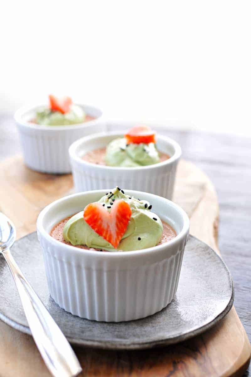 Strawberry-Sesame Panna Cotta with Matcha Whip! Just 20 mins prep + chilling. Full recipe at www.thepigandquill.com. #recipe #sweets #valentinesday #dairyfree