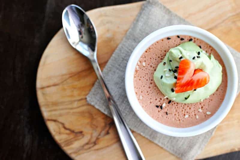 Strawberry-Sesame Panna Cotta with Matcha Whip! Just 20 mins prep + chilling. Full recipe at www.thepigandquill.com. #recipe #sweets #valentinesday #dairyfree