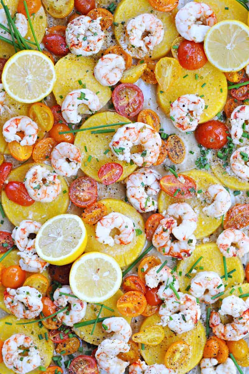 Roasted One-Pan Shrimp + Polenta with Halloumi or Pancetta Crisps (via thepigandquill.com)