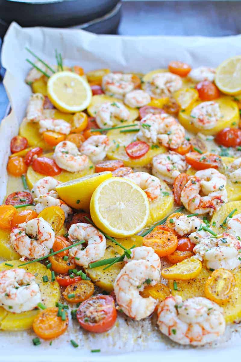 Roasted One-Pan Shrimp + Polenta with Halloumi or Pancetta Crisps (via thepigandquill.com)