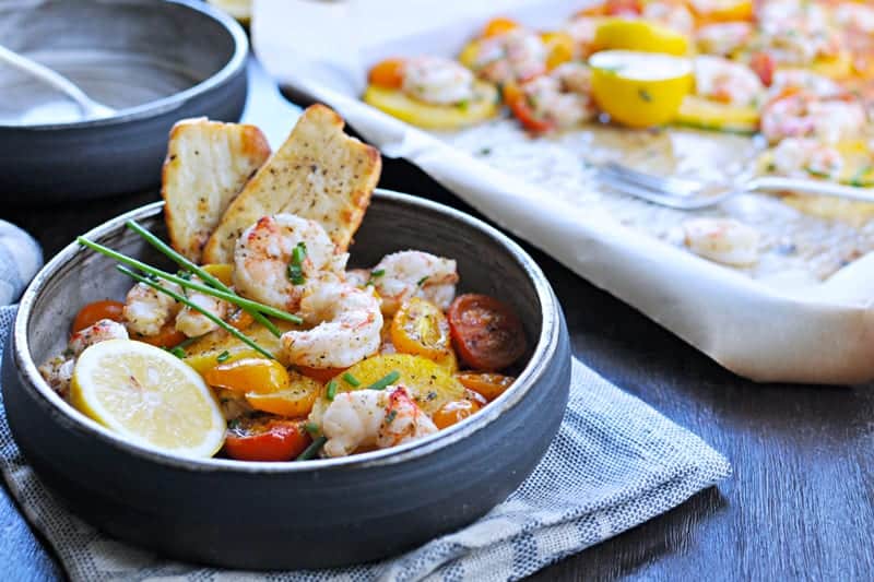 Roasted One-Pan Shrimp + Polenta with Halloumi or Pancetta Crisps (via thepigandquill.com)