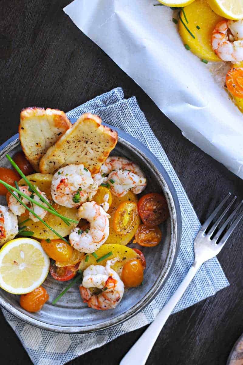 Roasted One-Pan Shrimp + Polenta with Halloumi or Pancetta Crisps (via thepigandquill.com)