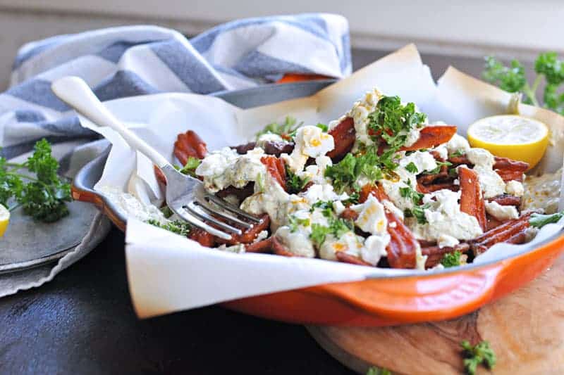 greek sweet potato fries with curried tzatziki (via thepigandquill.com)