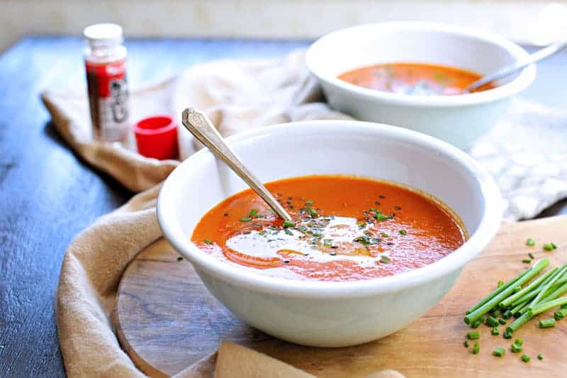 Buttered Miso-Tomato Soup with Roasted Garlic + Togarashi via thepigandquill.com