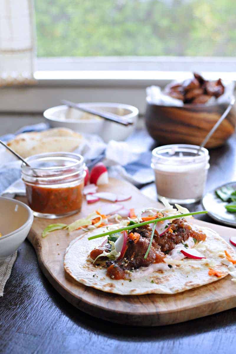 Mochiko Chicken Tacos with Tangy Umeboshi Mayo (via thepigandquill.com)