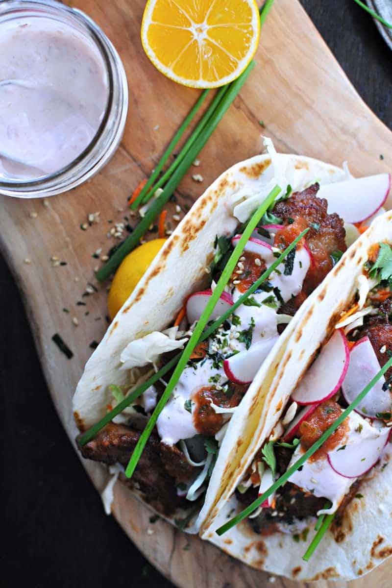 Mochiko Chicken Tacos with Tangy Umeboshi Mayo (via thepigandquill.com)