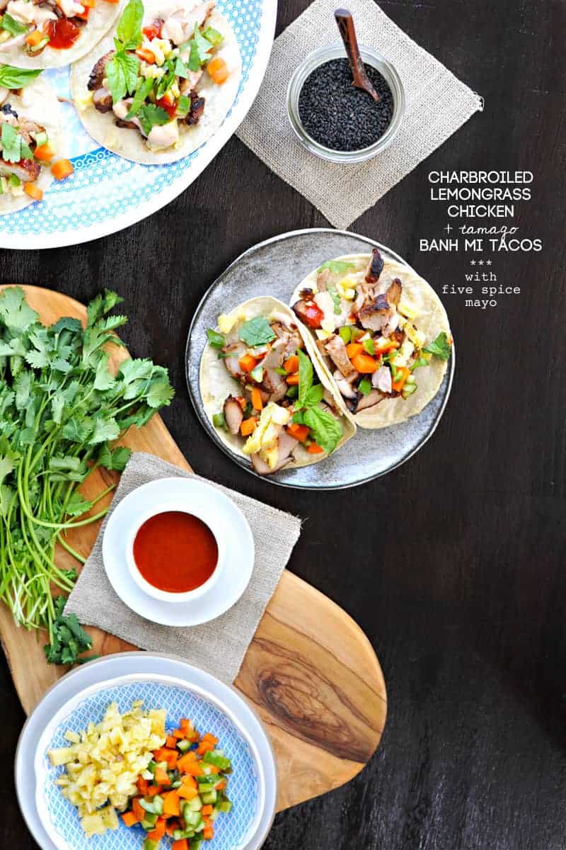 lemongrass chicken + tamago banh mi tacos with five spice mayo (via thepigandquill.com) #tacos #asian #recipe