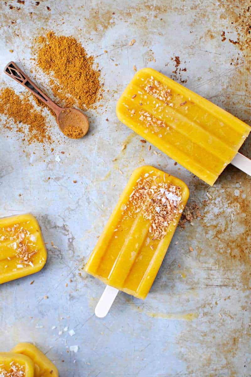 curried cantaloupe   toasted coconut ice pops