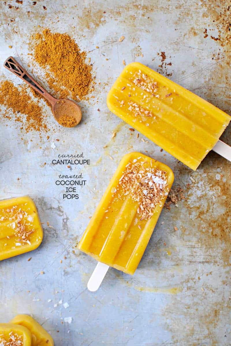 curried cantaloupe + toasted coconut ice pops recipe (via thepigandquill.com) #spicy #vegan #dairyfree #sweets