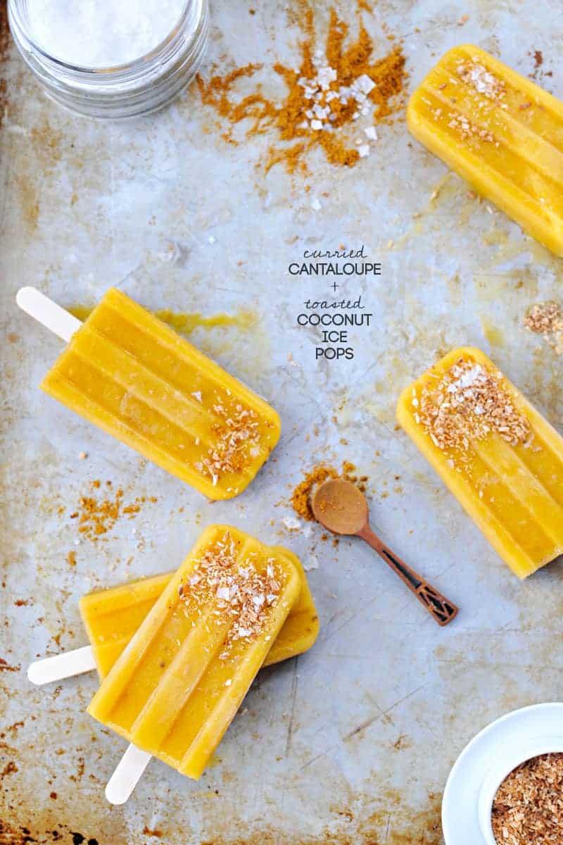 curried cantaloupe + toasted coconut ice pops recipe (via thepigandquill.com) #spicy #vegan #dairyfree #sweets