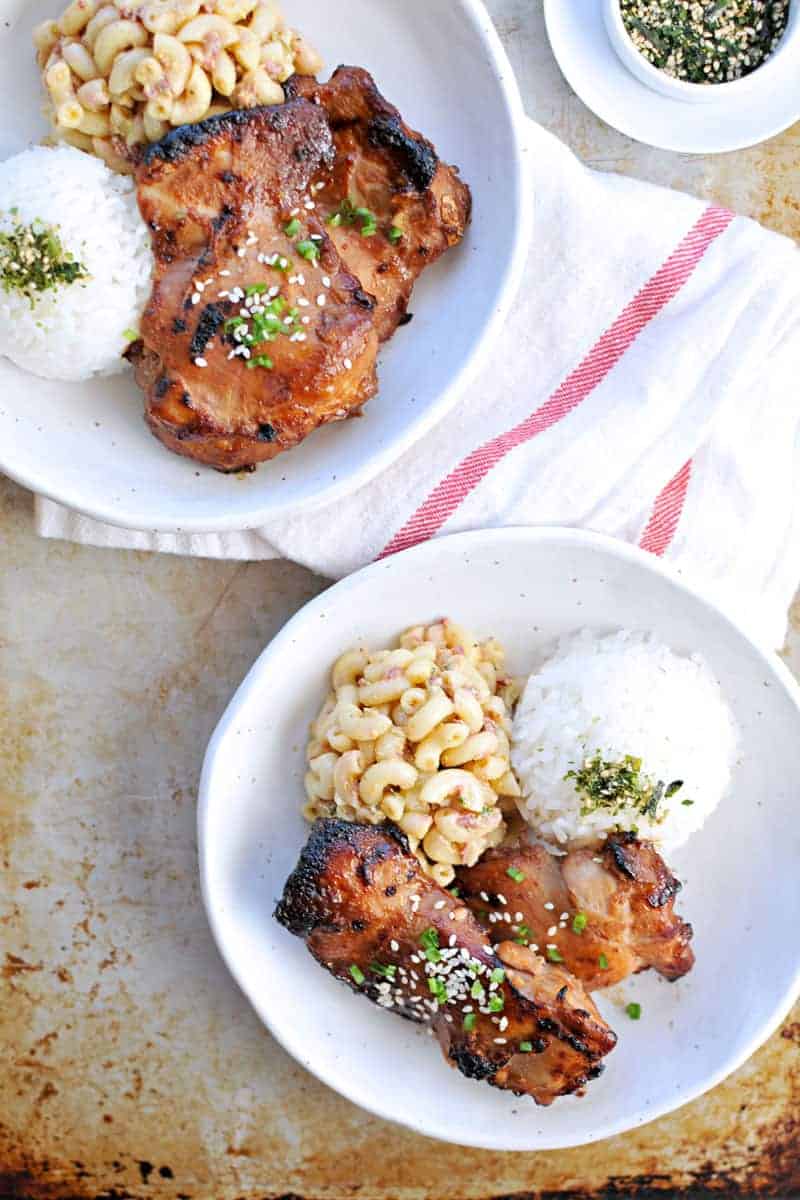 charbroiled shoyu chicken + curried mac salad lunch plate recipe (via thepigandquill.com) 