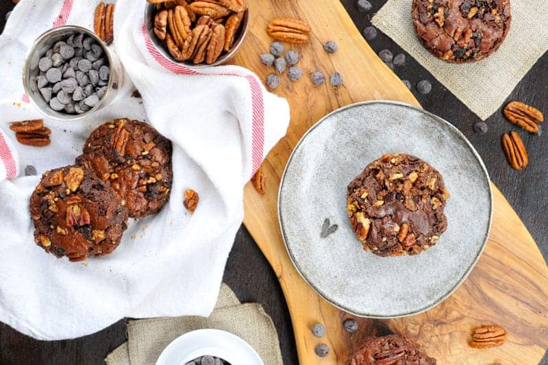 olive oil brownies with candied bacon + pecans (via thepigandquill.com) #chocolate #baking #dairyfree