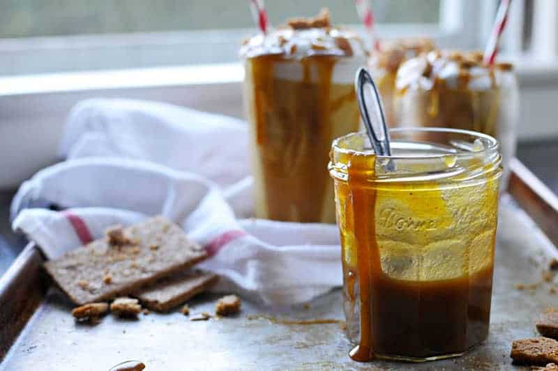 pumpkin pie milkshakes with pumpkin spice caramel and maple whip recipe (via thepigandquill.com) #fall #dessert #dairyfree 