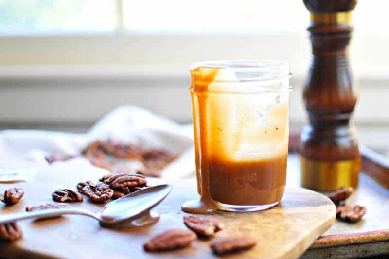 Cider Poached Pears with Apple Cider Caramel + Toasted Pecans recipe (via thepigandquill.com) #vegan #sweets #dessert #caramel #fall