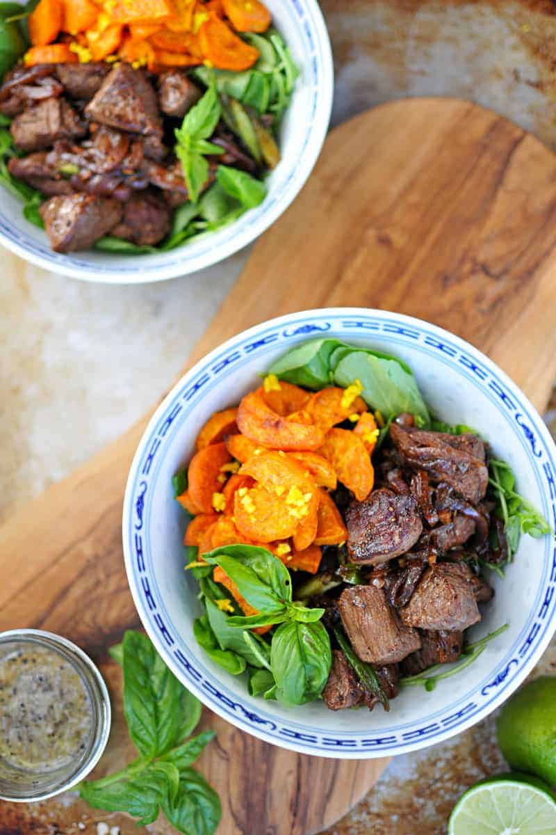 Vietnamese Shaking Beef with Gingered Sweet Potatoes recipe (via thepigandquill.com) // #grainfree #paleo