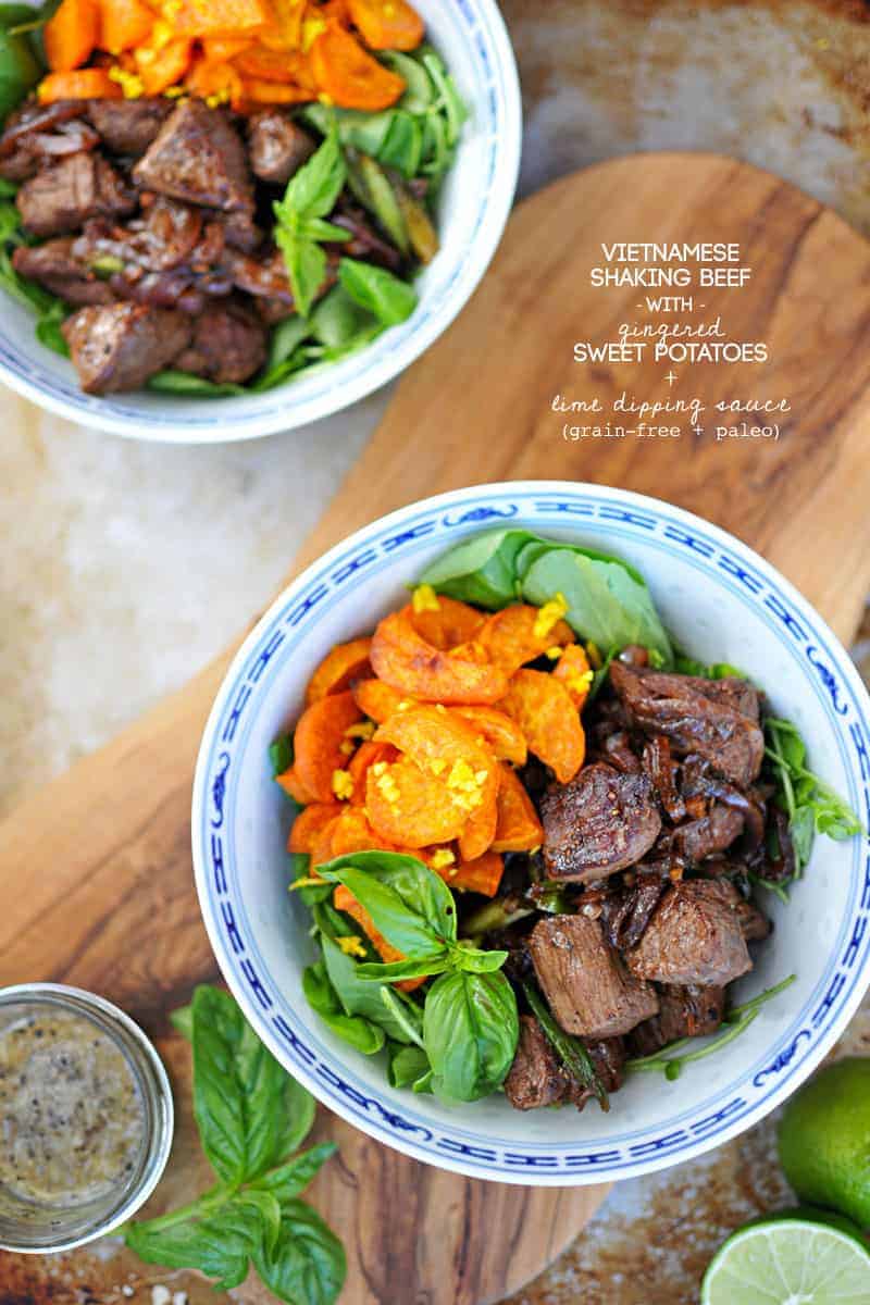 Vietnamese Shaking Beef with Gingered Sweet Potatoes recipe (via thepigandquill.com) // #grainfree #paleo