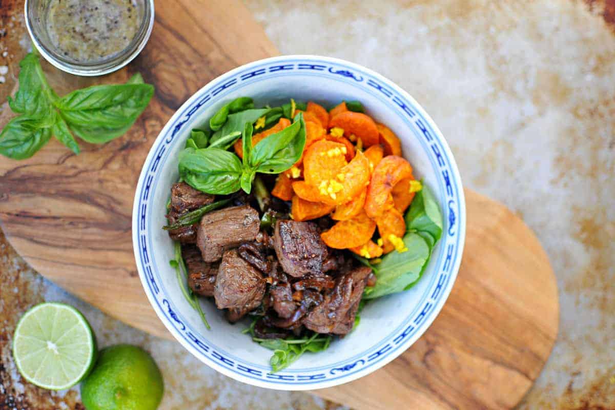 Vietnamese Shaking Beef with Gingered Sweet Potatoes recipe (via thepigandquill.com) // #grainfree #paleo