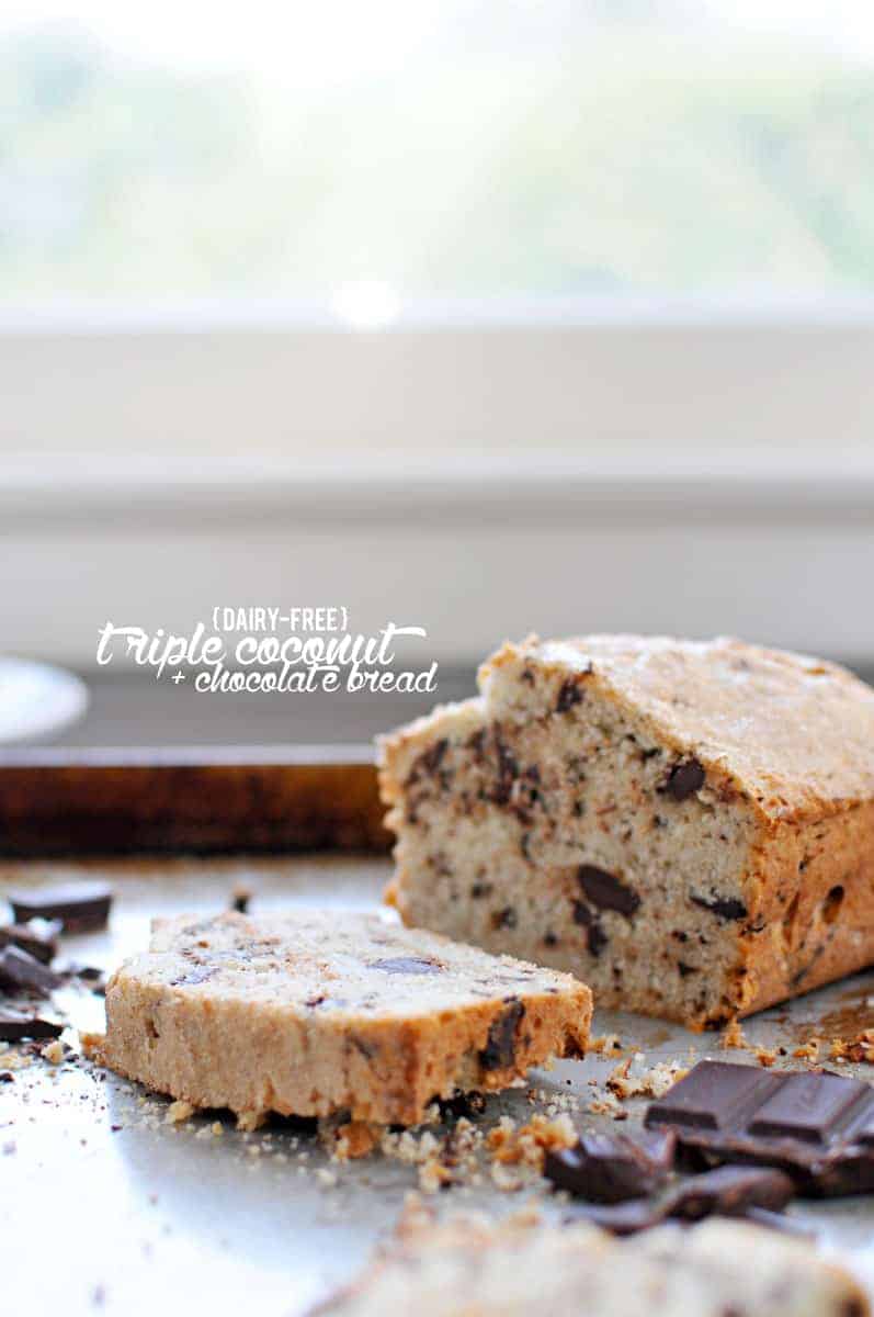 Triple Coconut + Chocolate Bread recipe (via thepigandquill.com) #dairyfree #baking #chocolate #coconut #holiday