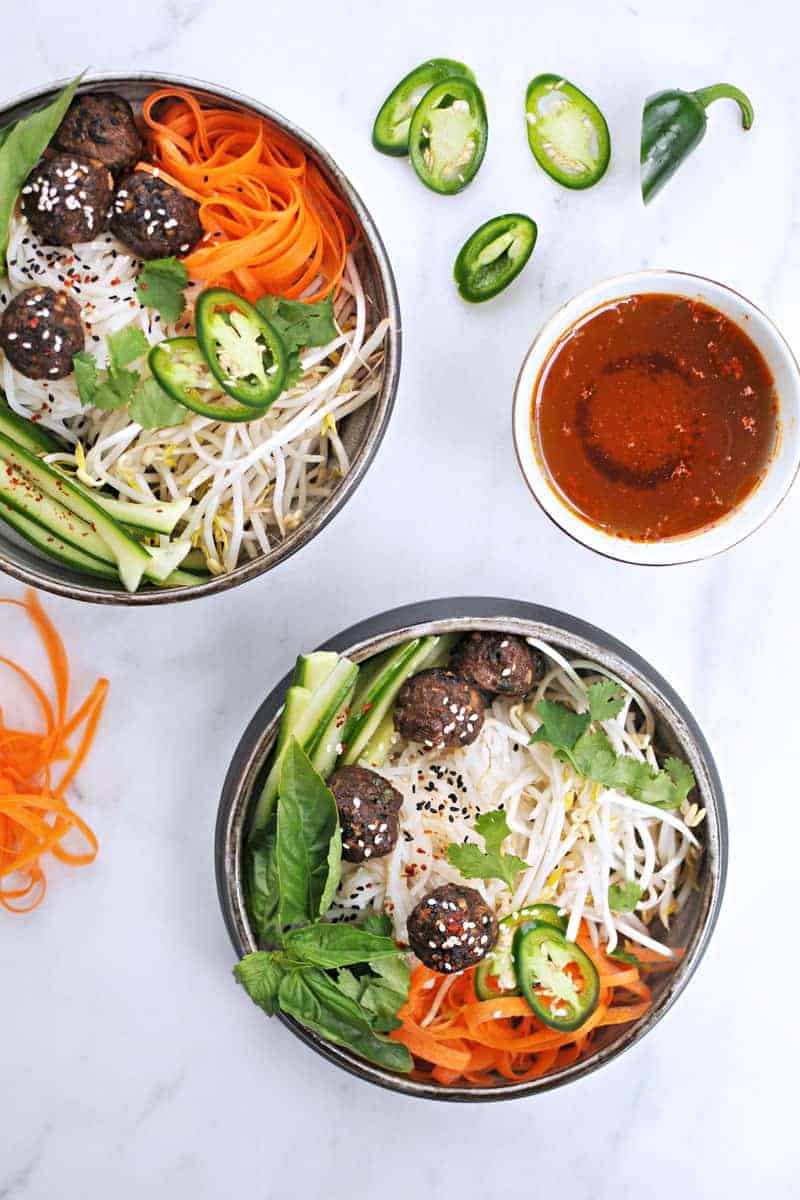 Vietnamese Meatball Bún with Honey-Aleppo Nuoc Cham recipe (via thepigandquill.com) #dairyfree #glutenfree #dinner