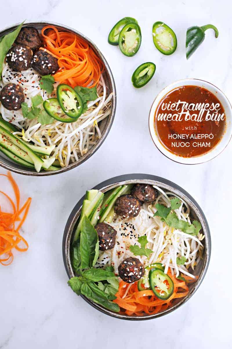 Vietnamese Meatball Bún with Honey-Aleppo Nuoc Cham recipe (via thepigandquill.com) #dairyfree #glutenfree #dinner