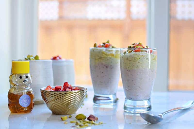 Honeyed Pistachio and Balsamic-Roasted Strawberry Coconut Mousse recipe (via thepigandquill.com) #dairyfree #dessert #refinedsugarfree