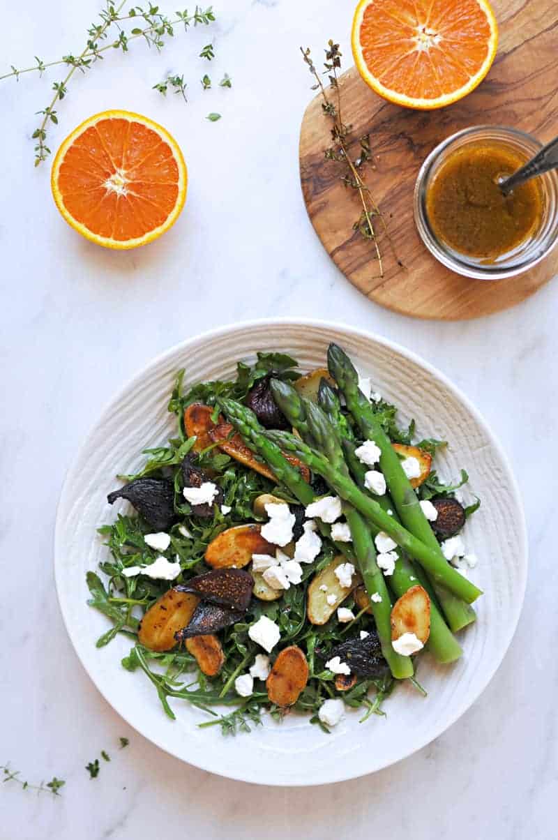 Roasted Fig + Potato Salad with Asparagus, Goat cheese + Honey-Orange Balsamic Vinaigrette recipe (via thepigandquill.com) #vegetarian #spring #lunch #dinner