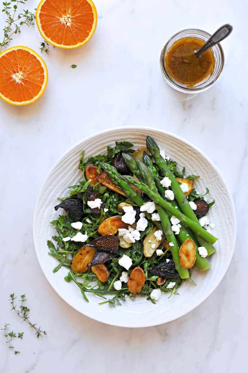 Roasted Fig + Potato Salad with Asparagus, Goat cheese + Honey-Orange Balsamic Vinaigrette recipe (via thepigandquill.com) #vegetarian #spring #lunch #dinner