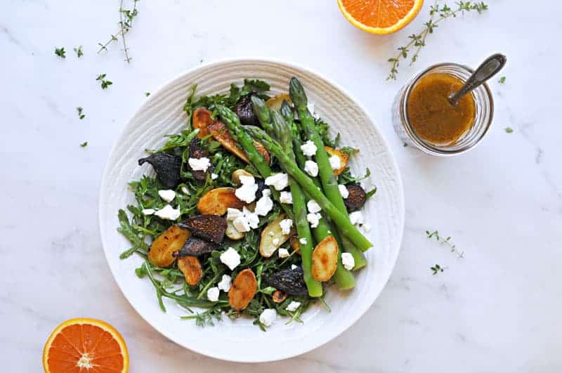 Roasted Fig + Potato Salad with Asparagus, Goat cheese + Honey-Orange Balsamic Vinaigrette recipe (via thepigandquill.com) #vegetarian #spring #lunch #dinner