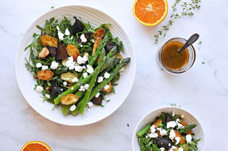 Roasted Fig + Potato Salad with Asparagus, Goat cheese + Honey-Orange Balsamic Vinaigrette recipe (via thepigandquill.com) #vegetarian #spring #lunch #dinner