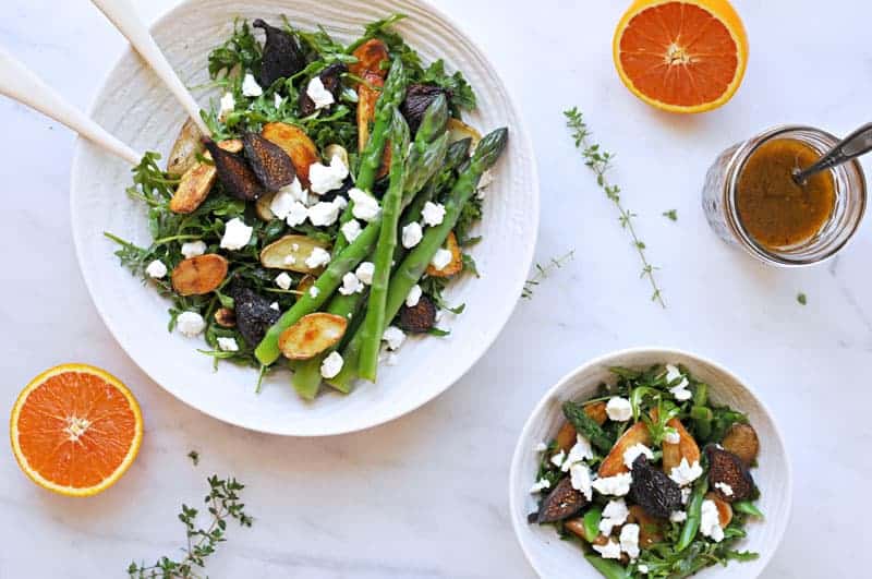 Roasted Fig + Potato Salad with Asparagus, Goat cheese + Honey-Orange Balsamic Vinaigrette recipe (via thepigandquill.com) #vegetarian #spring #lunch #dinner