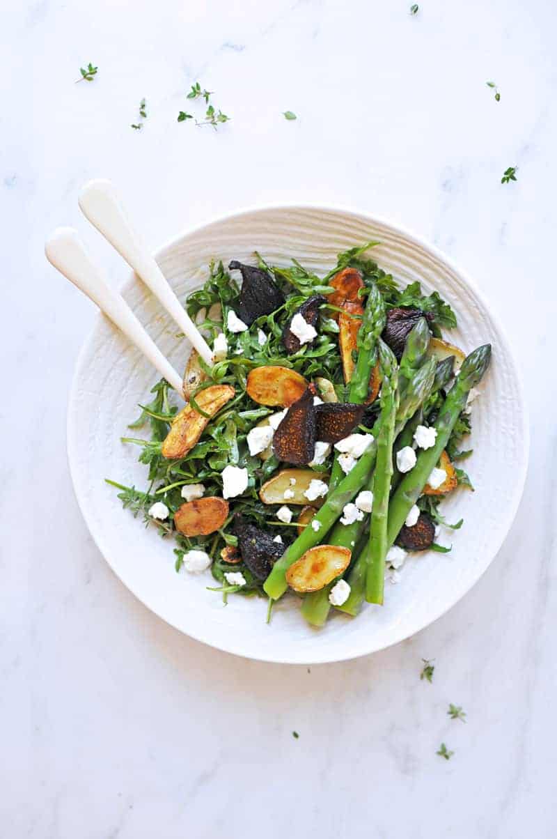 Roasted Fig + Potato Salad with Asparagus, Goat cheese + Honey-Orange Balsamic Vinaigrette recipe (via thepigandquill.com) #vegetarian #spring #lunch #dinner