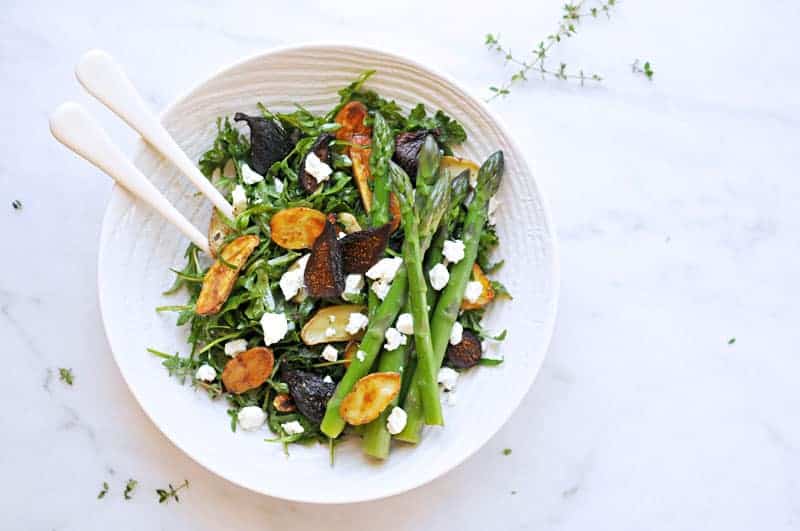 Roasted Fig + Potato Salad with Asparagus, Goat cheese + Honey-Orange Balsamic Vinaigrette recipe (via thepigandquill.com) #vegetarian #spring #lunch #dinner