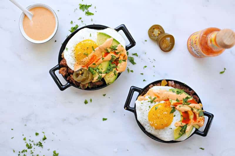 Simple Chorizo Hash and Eggs with Smoked Paprika Mayo recipe (via thepigandquill.com) #cincodemayo #brunch