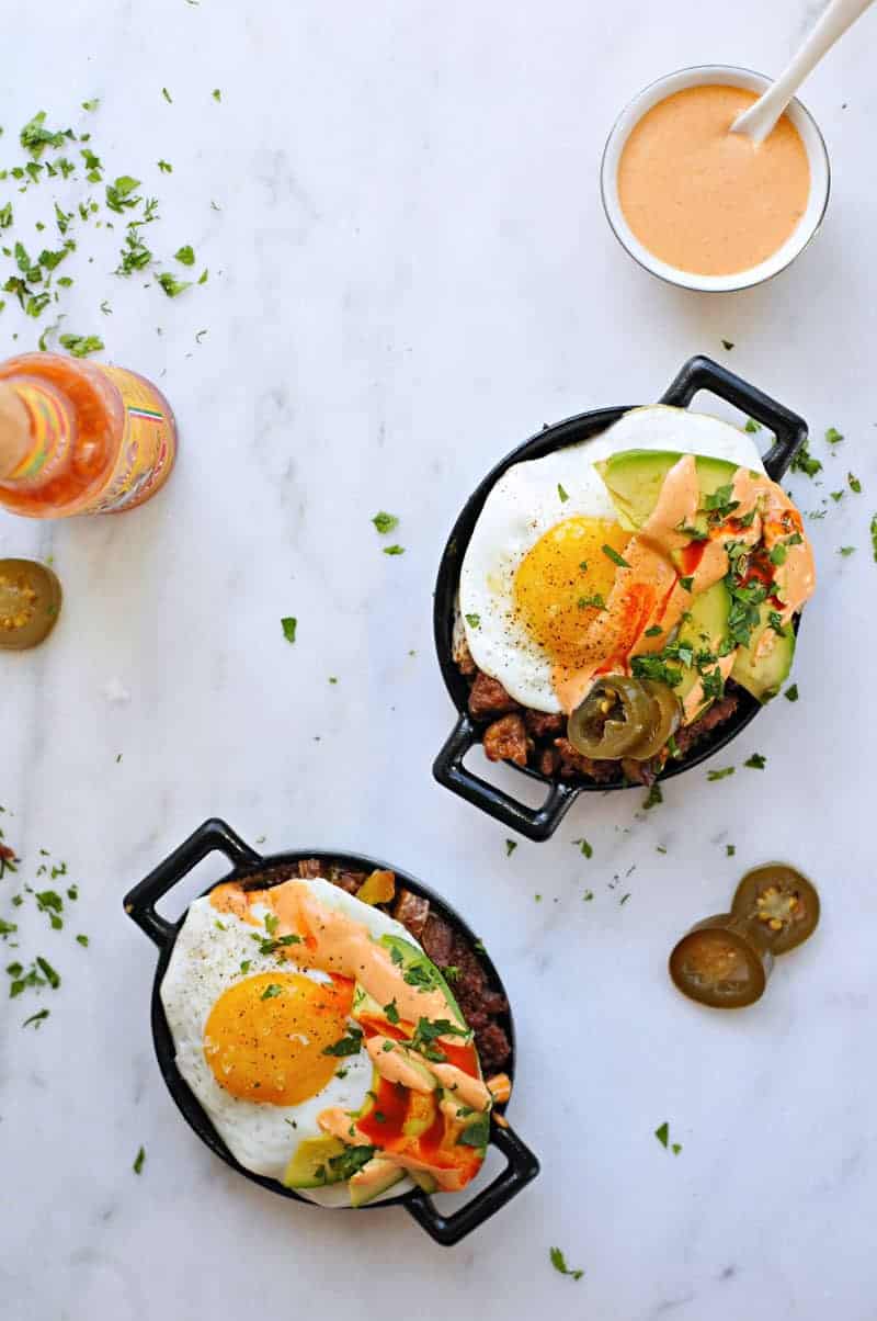 Simple Chorizo Hash and Eggs with Smoked Paprika Mayo recipe (via thepigandquill.com) #cincodemayo #brunch 