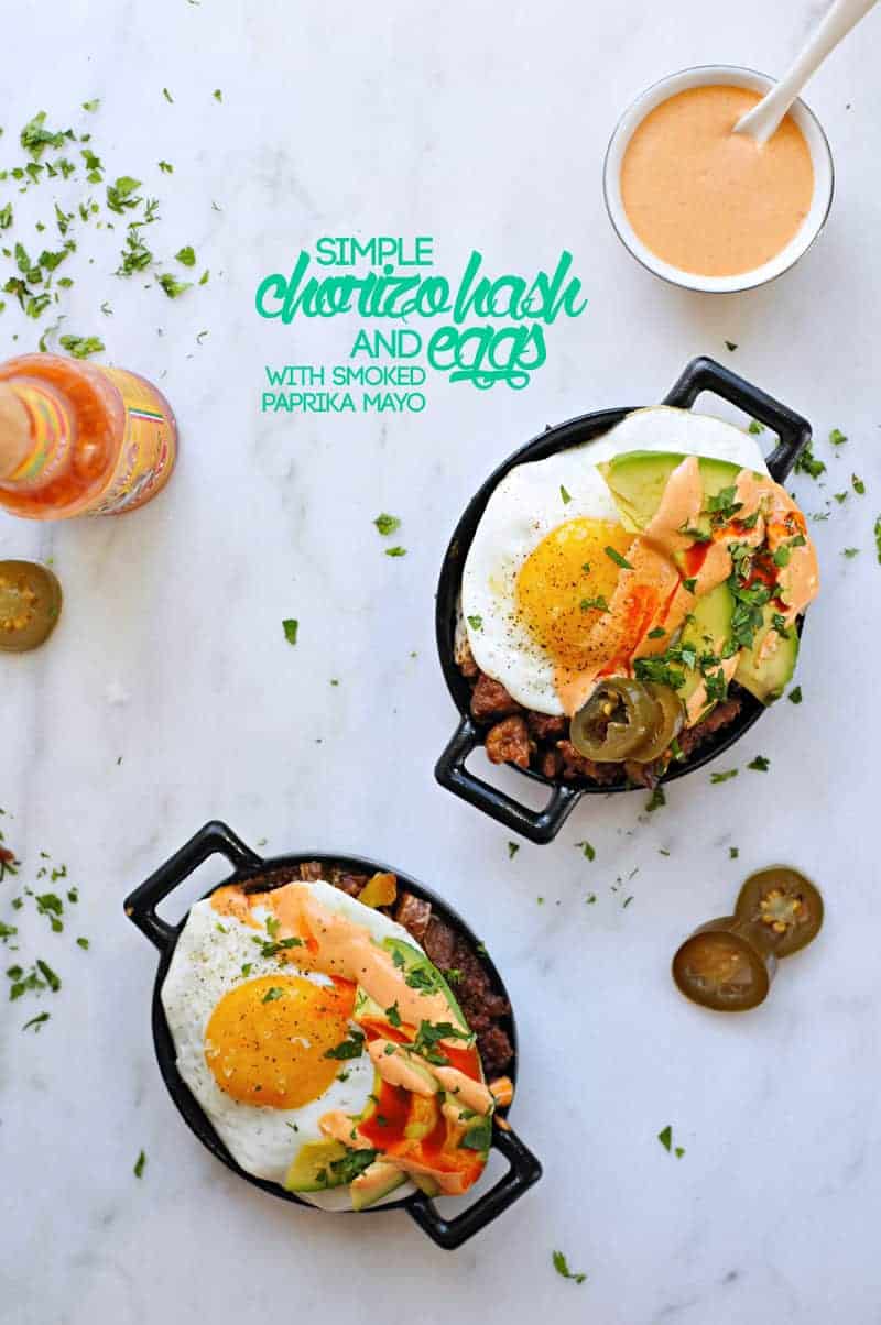 Simple Chorizo Hash and Eggs with Smoked Paprika Mayo recipe (via thepigandquill.com) #cincodemayo #brunch 