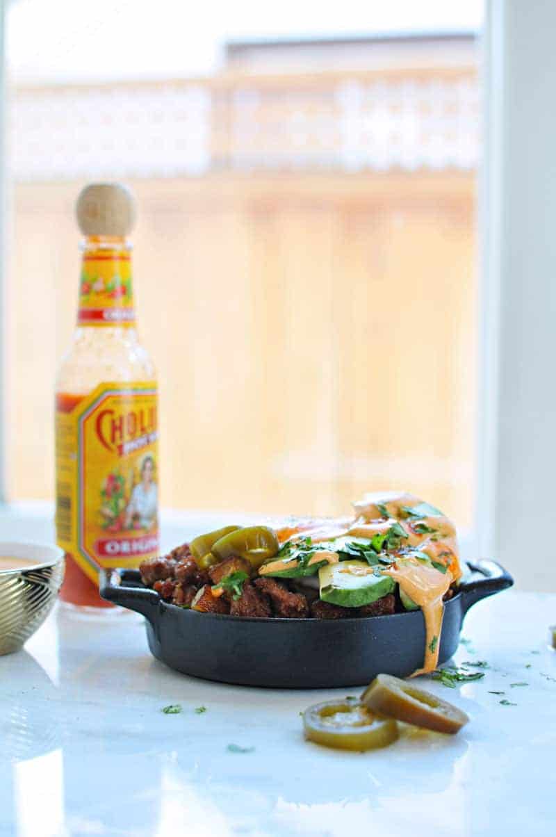 Simple Chorizo Hash and Eggs with Smoked Paprika Mayo recipe (via thepigandquill.com) #cincodemayo #brunch 