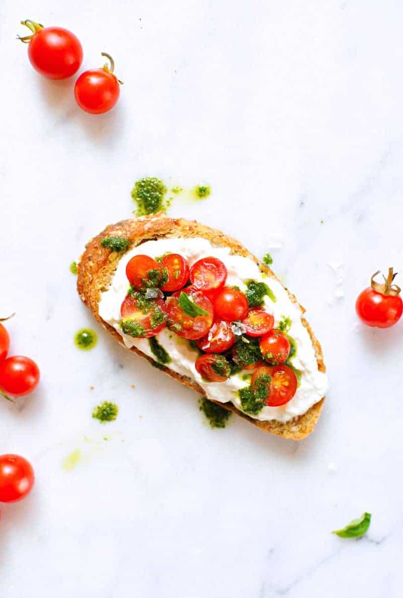 Whipped Ricotta Toast Two Ways recipe: Tomatoes, Basil Oil, Sea Salt // Summer Fruit, Honey, Black Pepper (via thepigandquill.com) #breakfast #brunch #summer #vegetarian