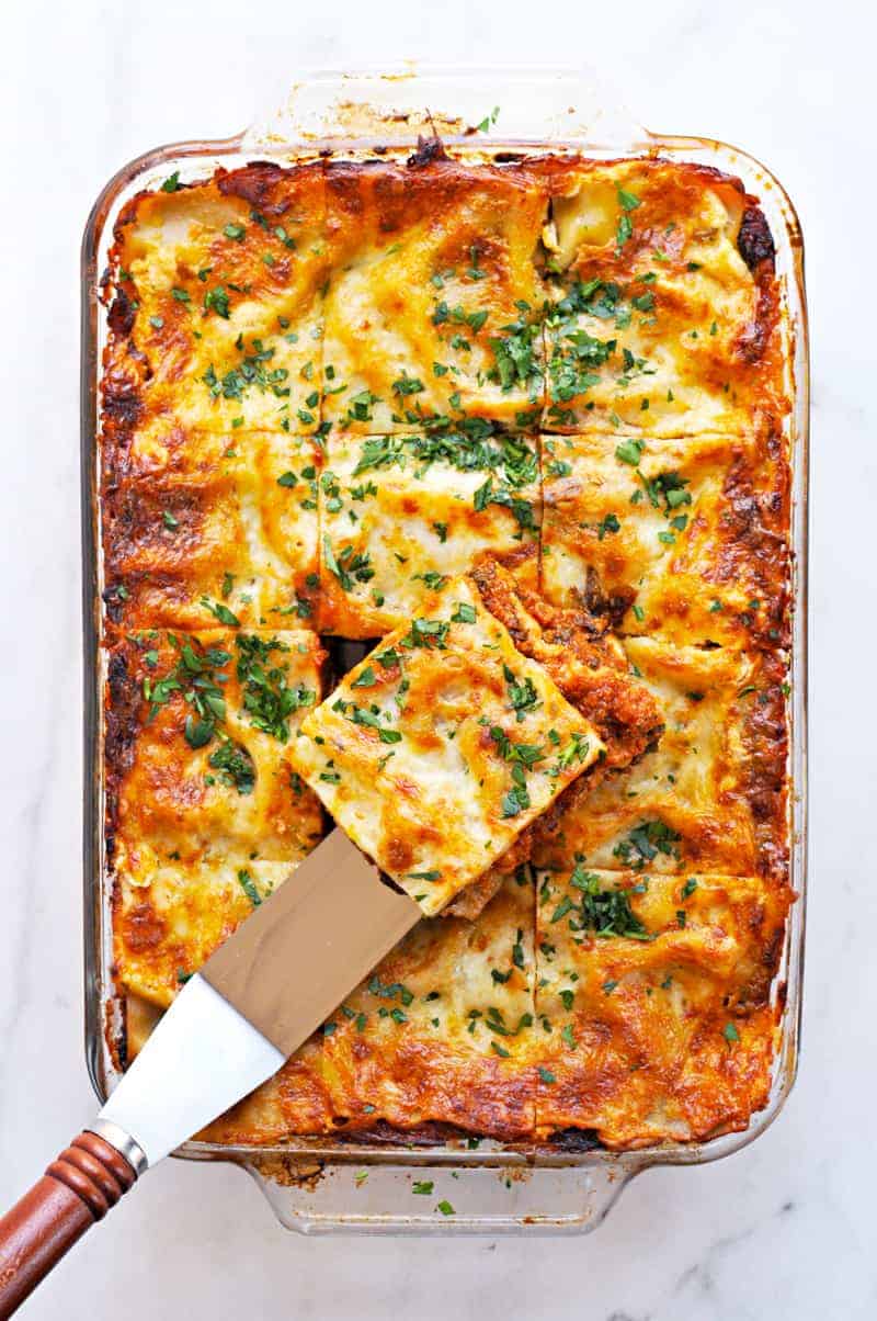 Overnight Miso-Braised Sausage + Chard Lasagne recipe (via thepigandquill.com) Possibly the simplest and tastiest lasagne yet! #dinner #cheese #eggfree