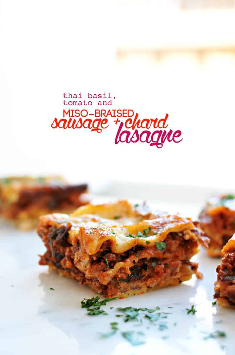 Overnight Miso-Braised Sausage + Chard Lasagne recipe (via thepigandquill.com) Possibly the simplest and tastiest lasagne yet! #dinner #cheese #eggfree
